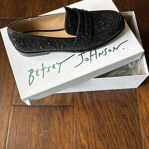 Betsey Johnson Black Rhinestone Loafers